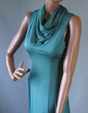 70s Vintage Draped Cowl Neck Green Maxi Long Dress Small VFG