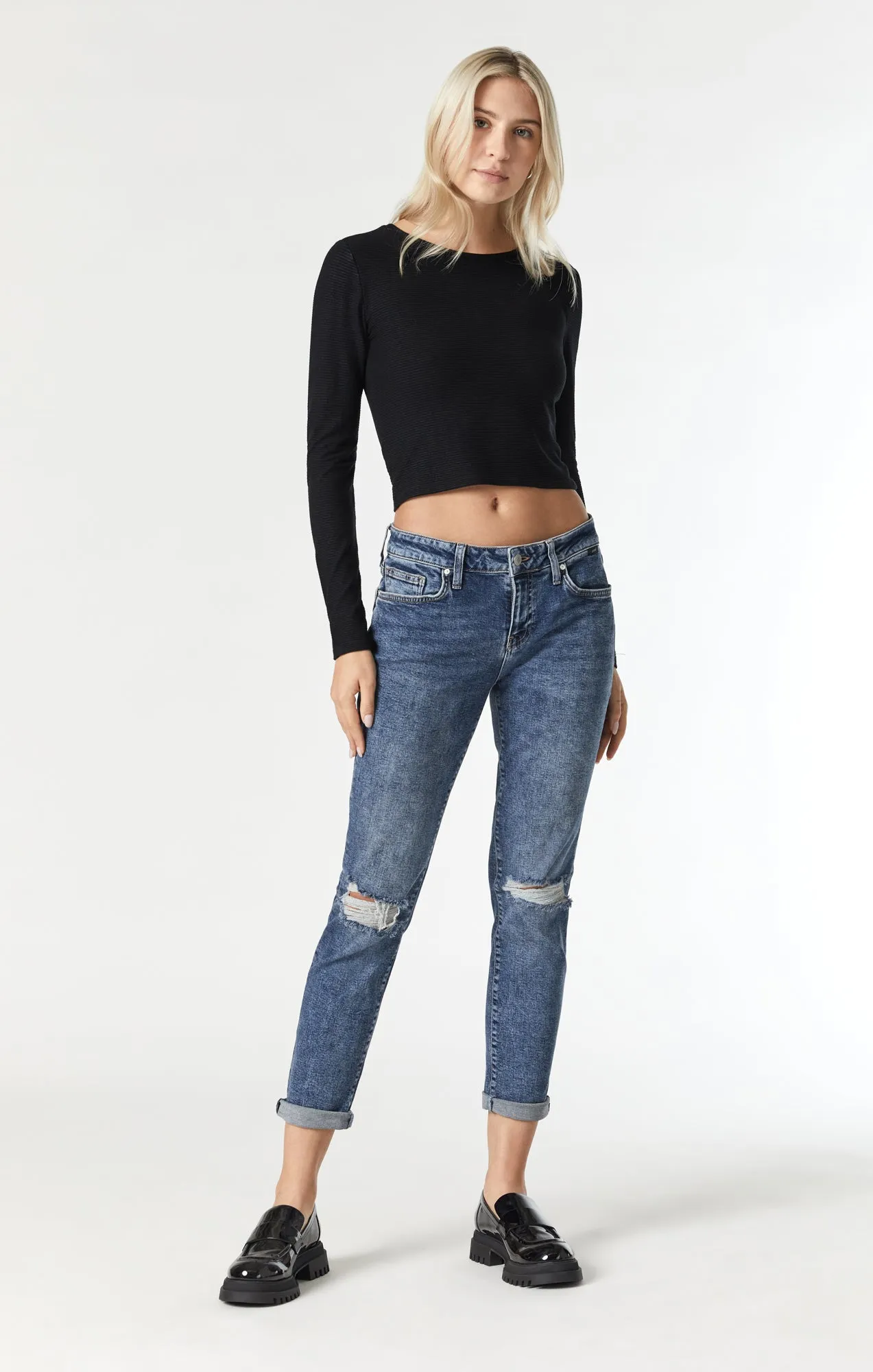 ADA BOYFRIEND JEANS IN MID RIPPED RECYCLE BLUE