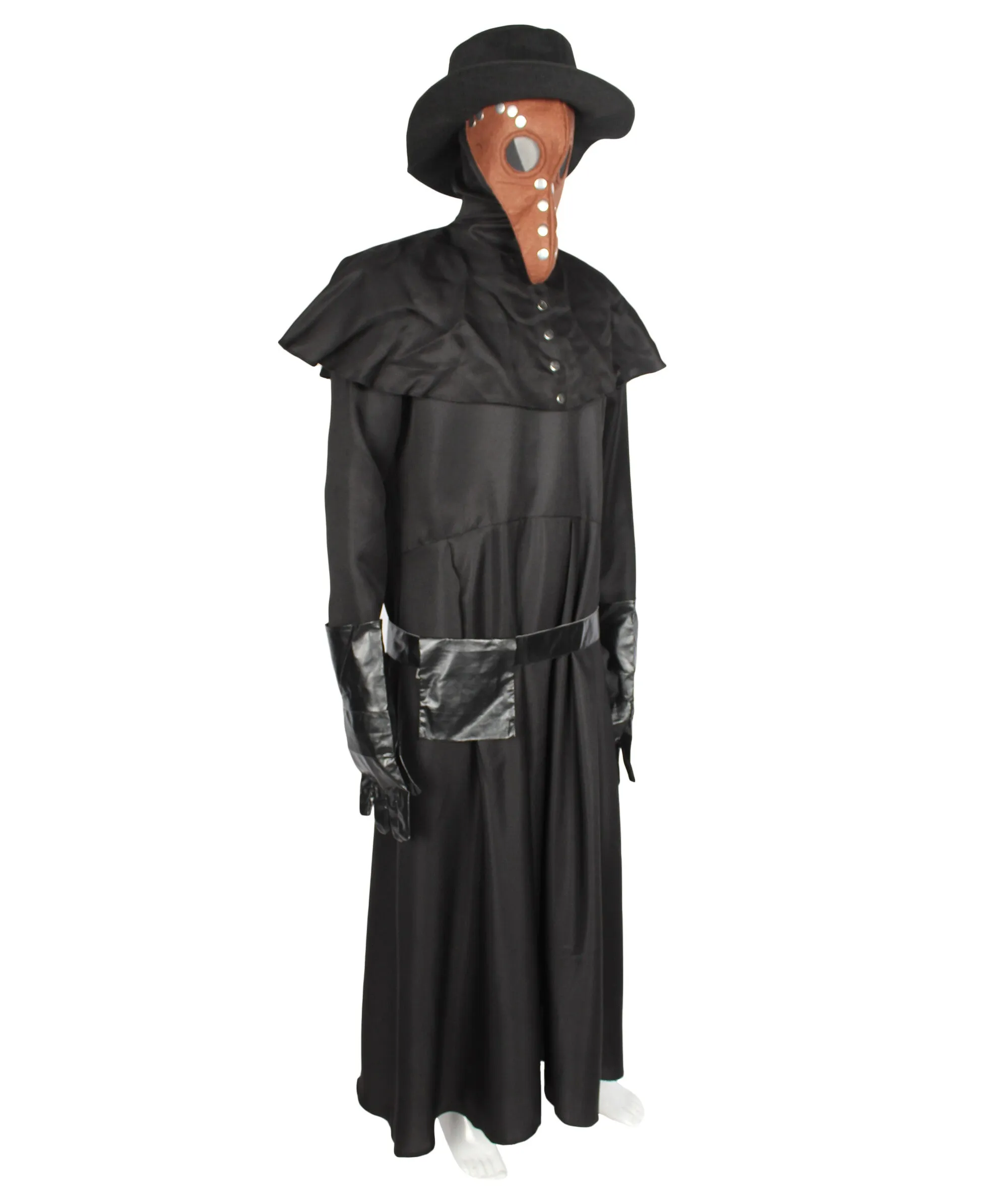 Adult Men’s Classic Black Plague Doctor Costume with Bird-like Beak Mask I Perfect for Halloween I Synthetic Fabric Cosplay Costume