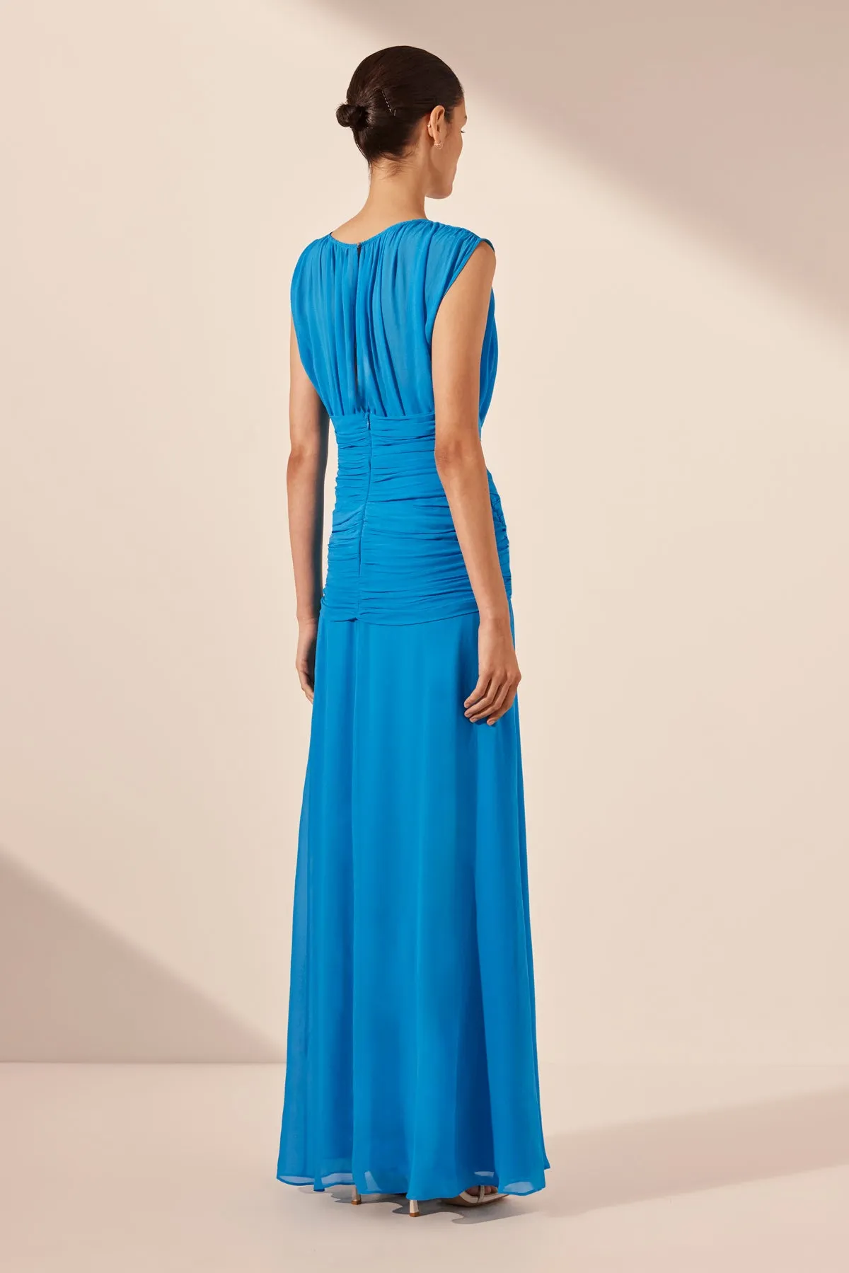 AMINA HIGH NECK MAXI DRESS - AQUA