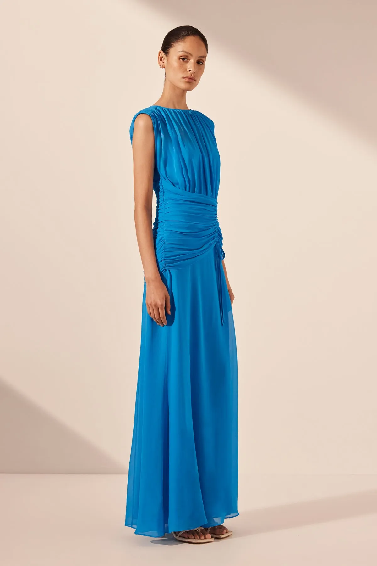 AMINA HIGH NECK MAXI DRESS - AQUA