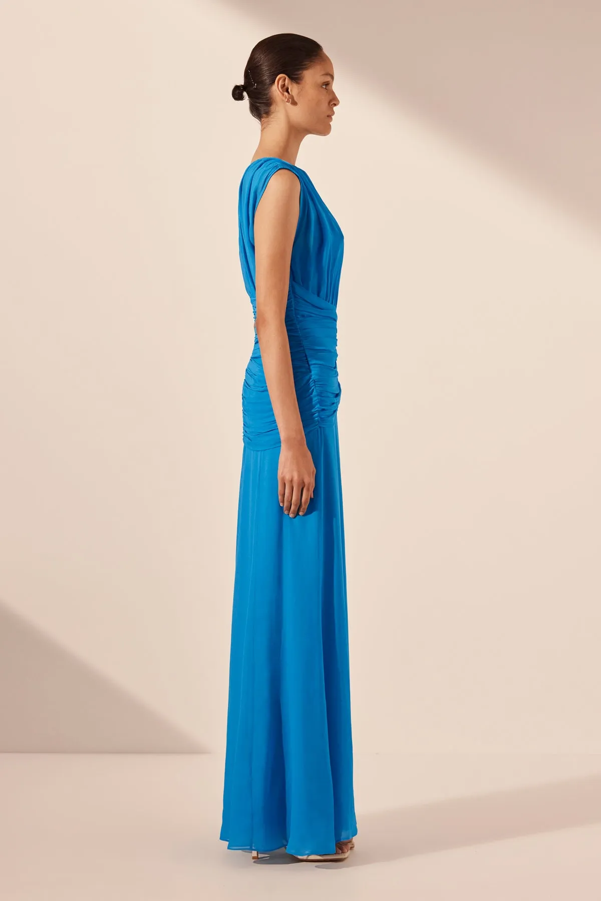 AMINA HIGH NECK MAXI DRESS - AQUA