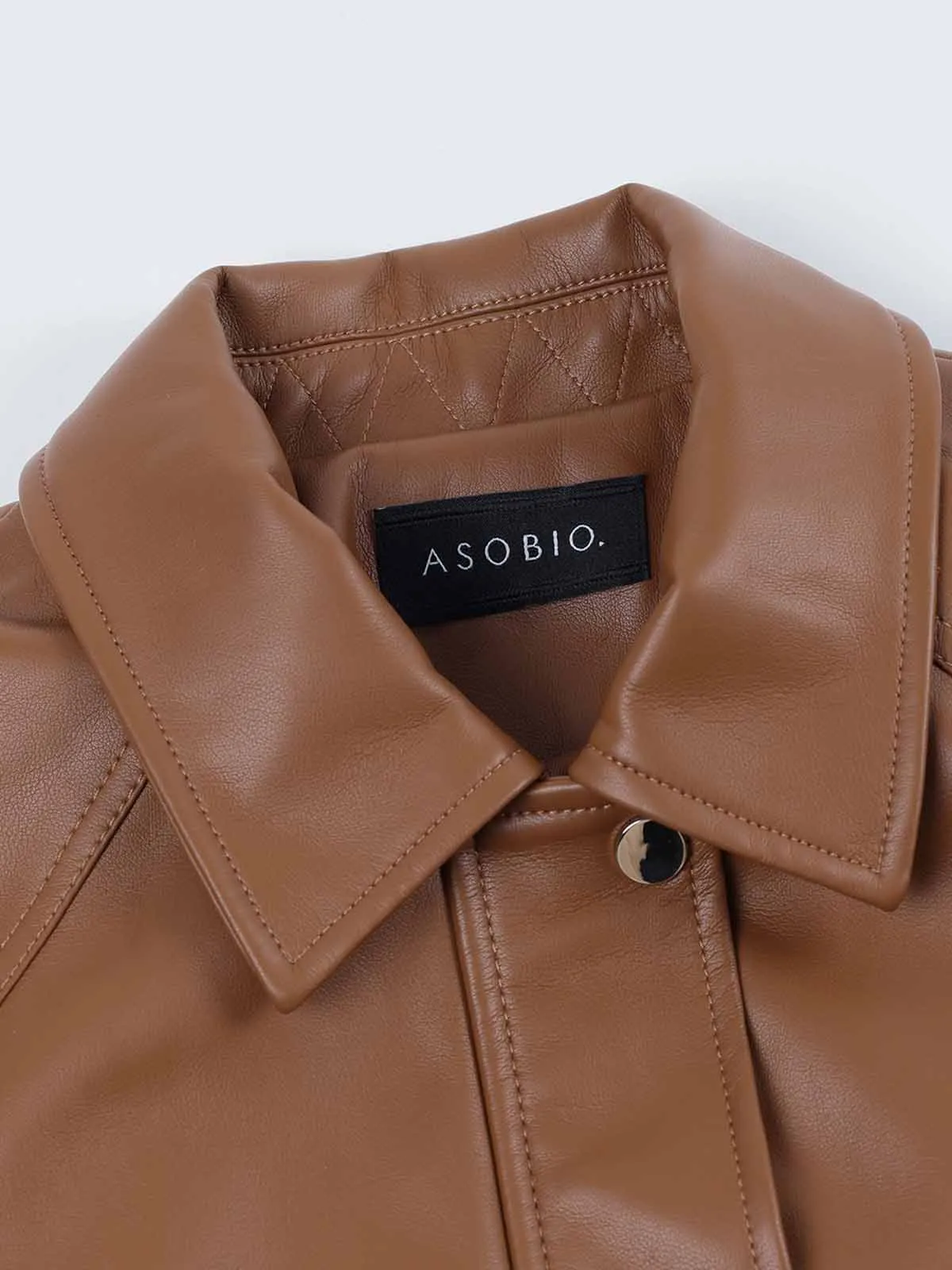 ASOBIO PU Leather Small Lapel Bomber Jacket