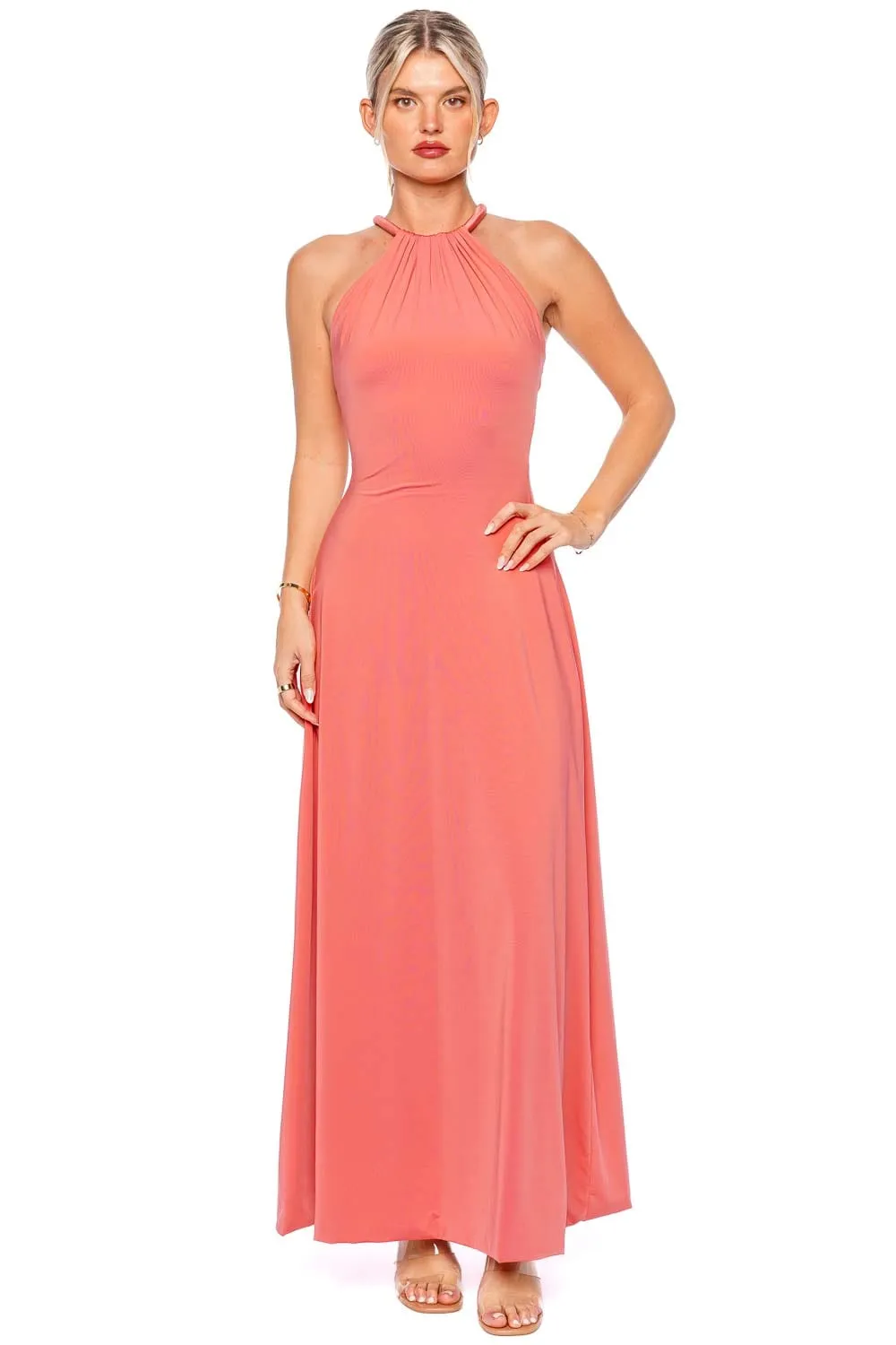 Atlaua Tropical Pink Knotted Maxi Dress