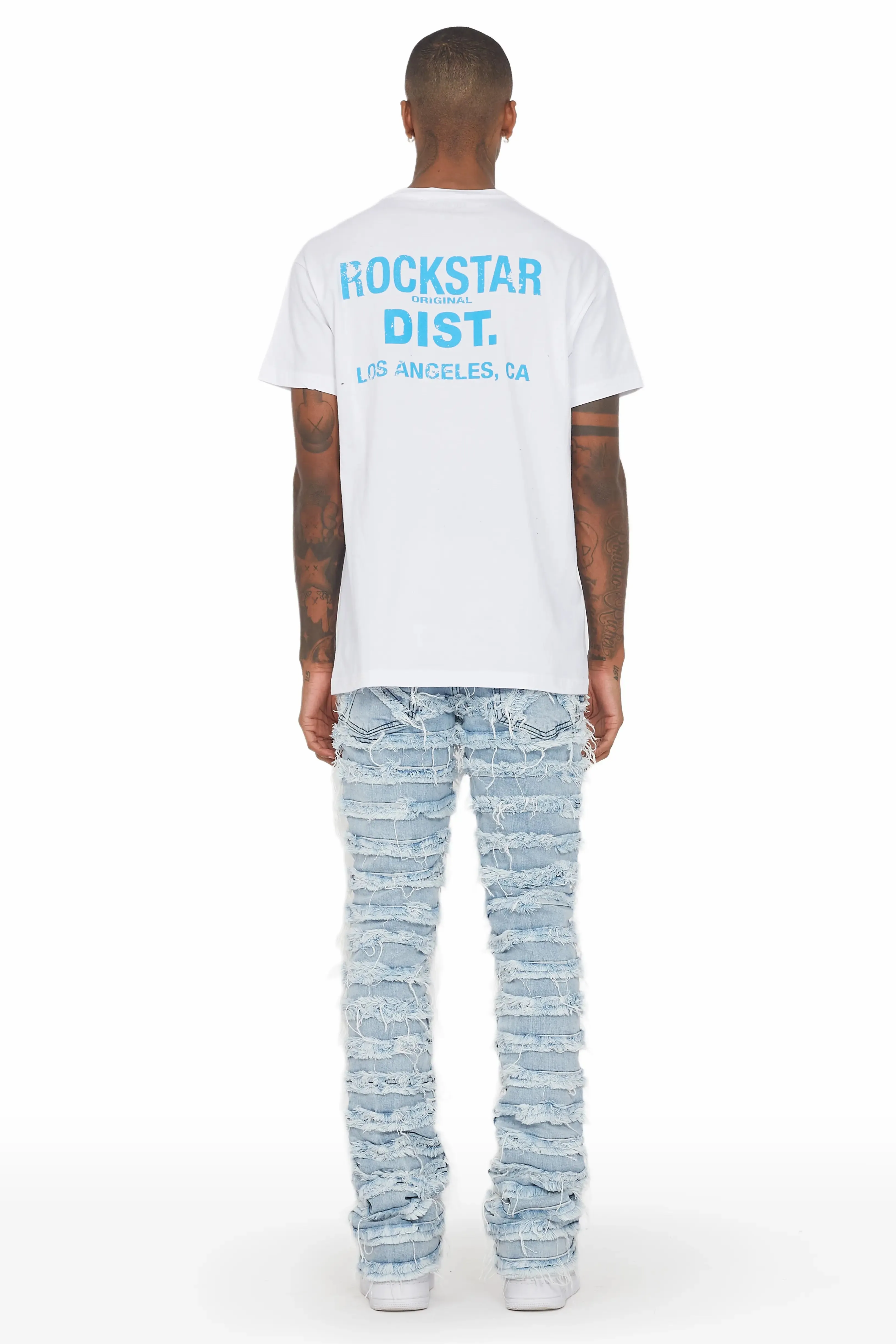 Ayan Blue Distressed Stacked Flare Jeans