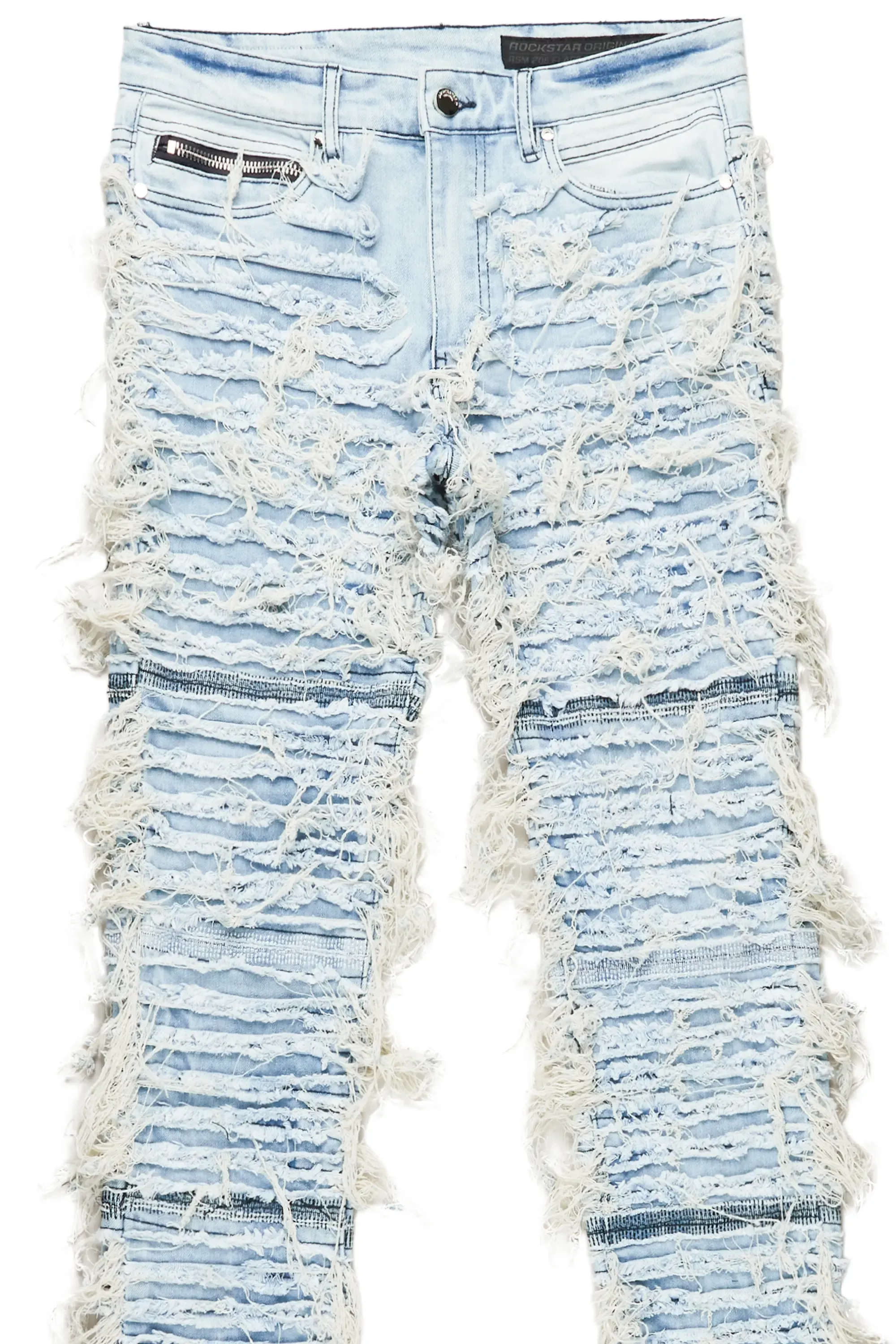 Ayan Blue Distressed Stacked Flare Jeans