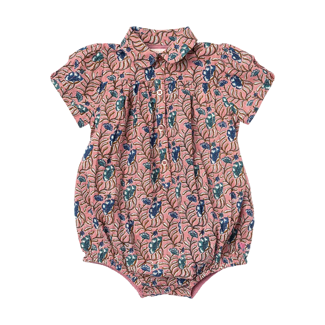 Baby Girls Petal Collar Bodysuit- Mauveglow Vine Floral