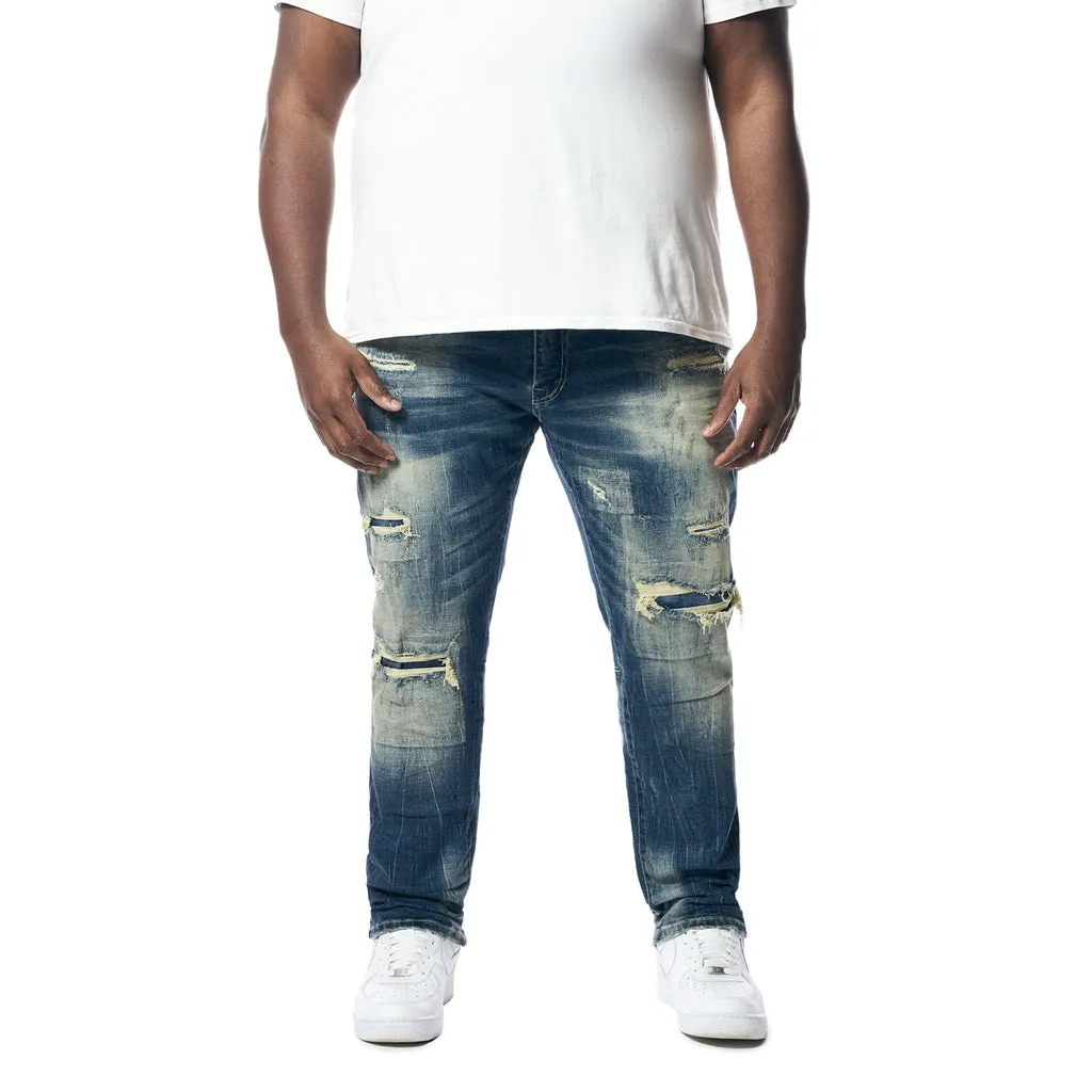 Big and Tall - Distressed Rip & Repair Denim Jeans - Westport Blue