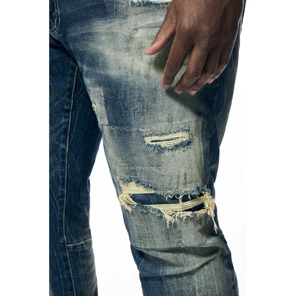 Big and Tall - Distressed Rip & Repair Denim Jeans - Westport Blue