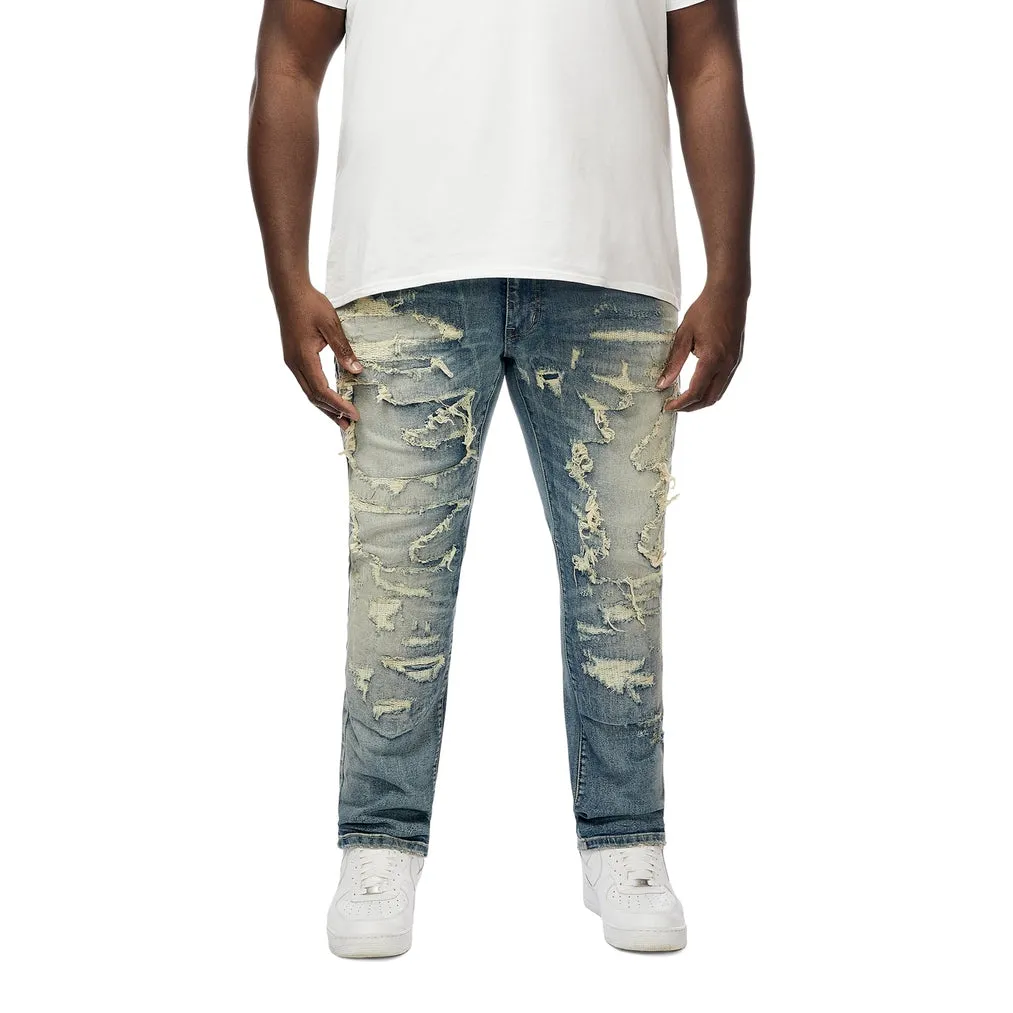 Big And Tall - Heavy Distressed Jeans - Lisbon Blue