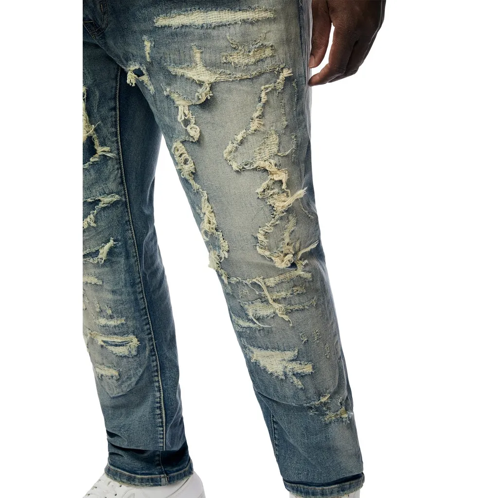 Big And Tall - Heavy Distressed Jeans - Lisbon Blue