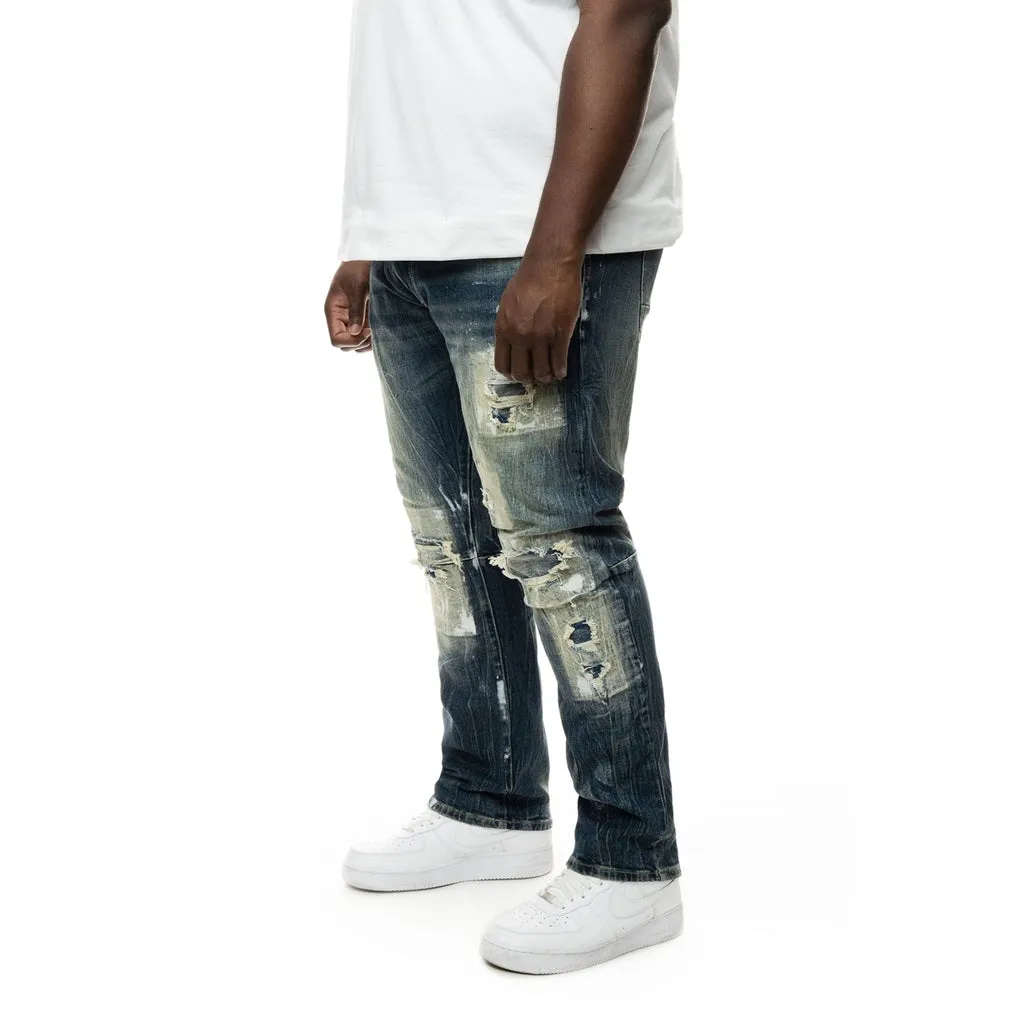 Big and Tall Patch Washed Jeans - Alley Blue