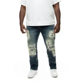 Big and Tall Patch Washed Jeans - Alley Blue