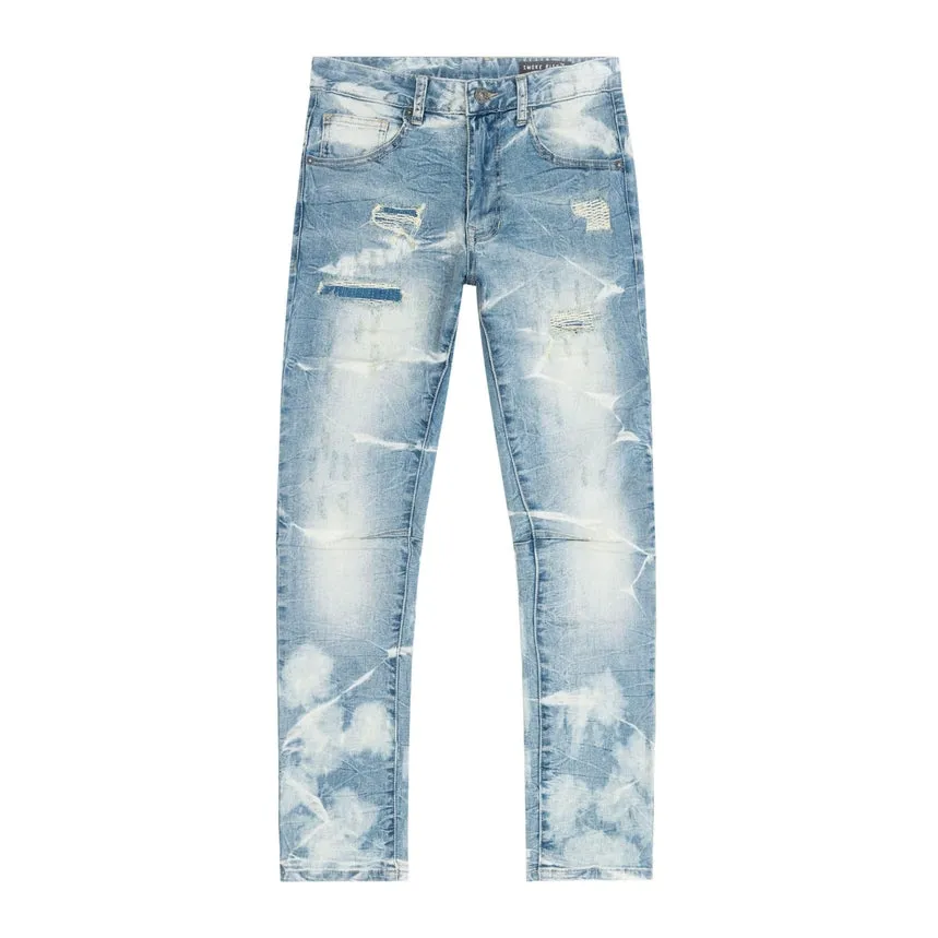 Big and Tall - Rip & Repaired Lightning Washed Denim Jeans - Bergen Blue