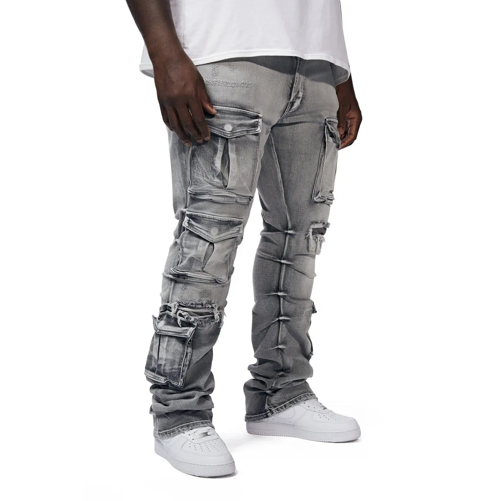 Big And Tall Utility Pocket Stacked Denim Jeans - Union Grey