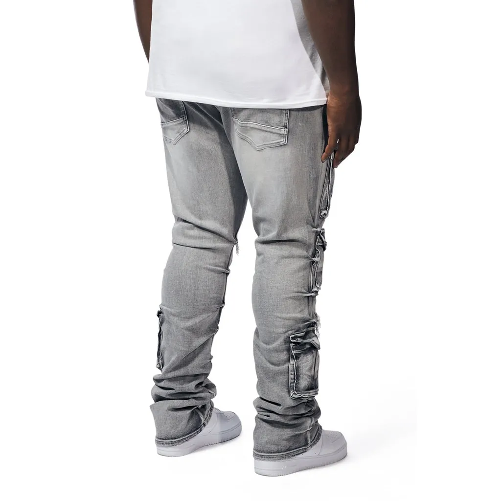 Big And Tall Utility Pocket Stacked Denim Jeans - Union Grey