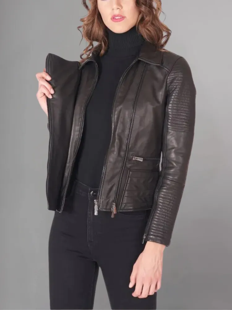 Black 3 in 1 quilted nappa lamb leather biker jacket