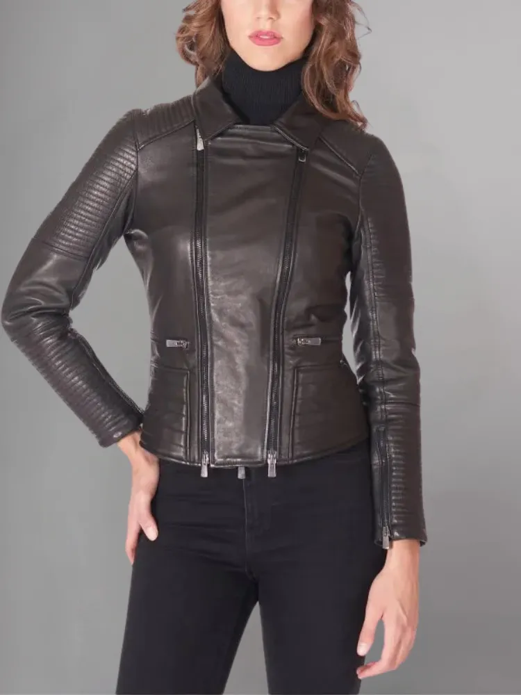 Black 3 in 1 quilted nappa lamb leather biker jacket