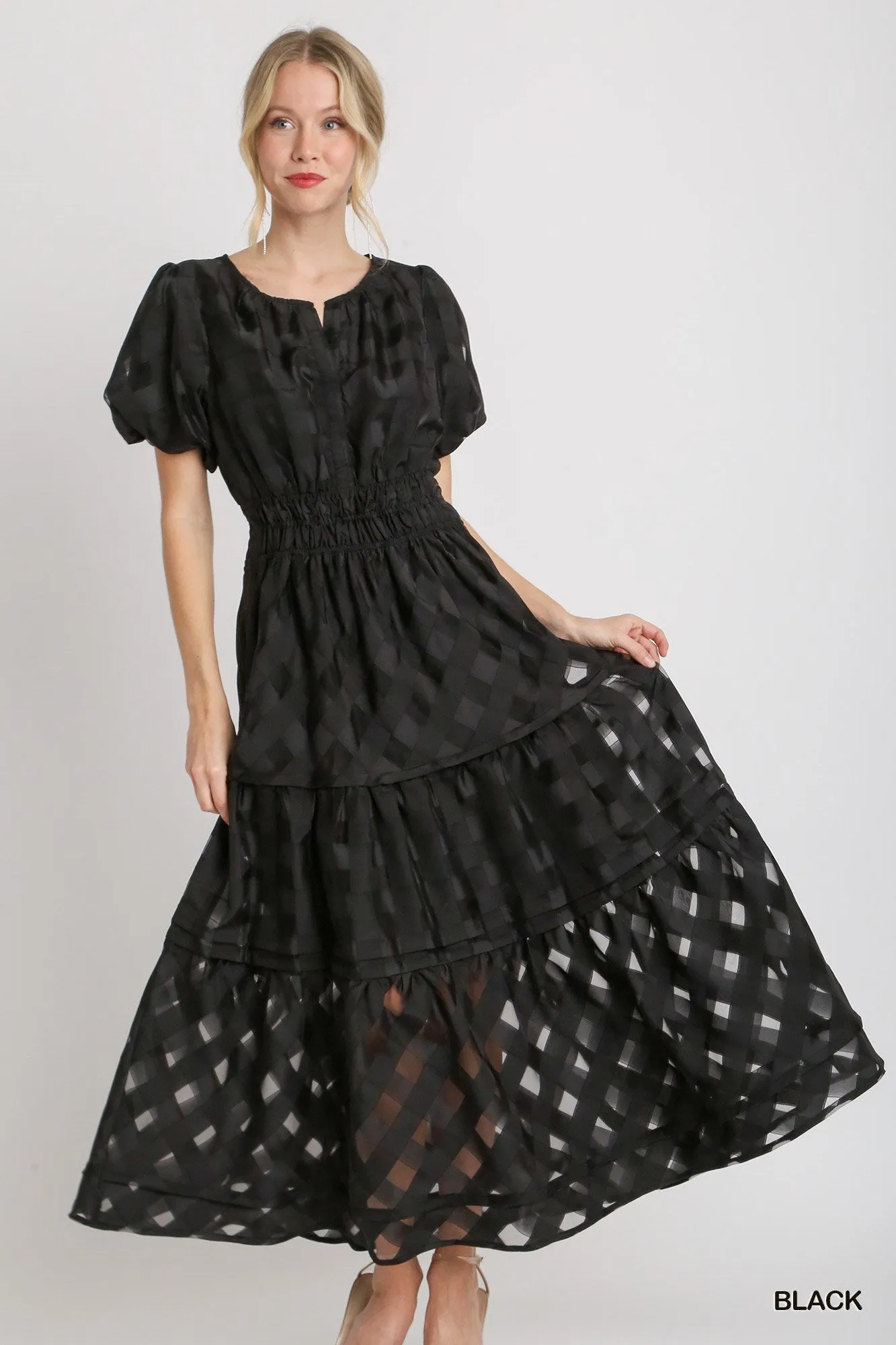 Black Organza Tiered Maxi Dress