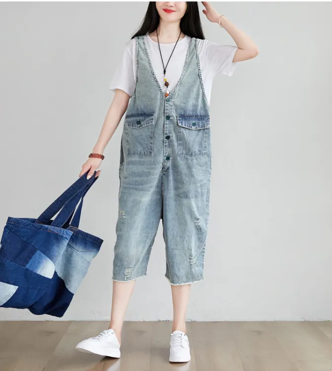 Blue Denim Loose Casual Summer Overall Loose Women Jumpsuits QYCQ05165