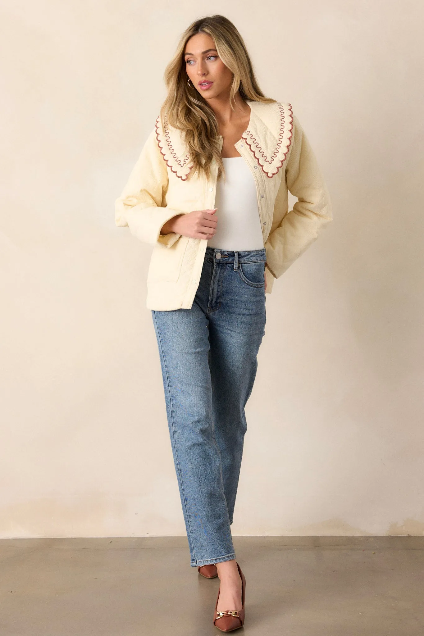 Cafè Conversations Ivory Embroidered Quilted Jacket