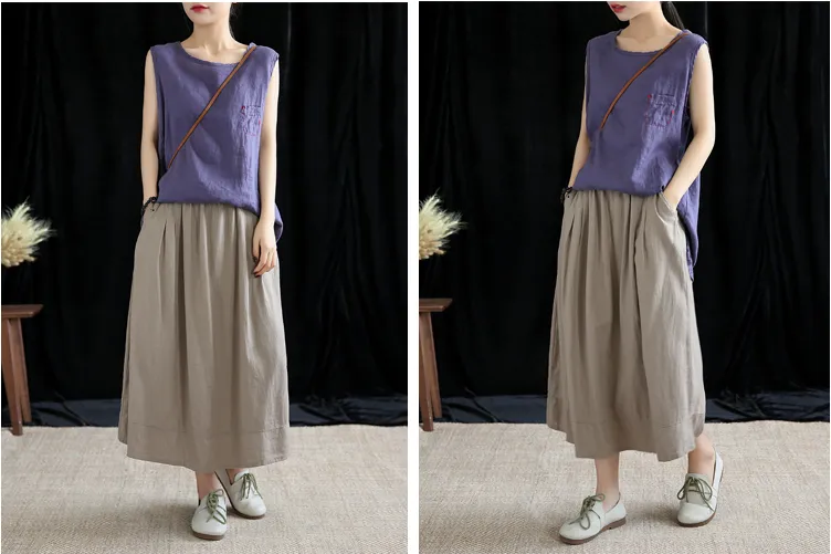 Casual Cotton Linen  loose fitting Women's Skirts  DZA200622