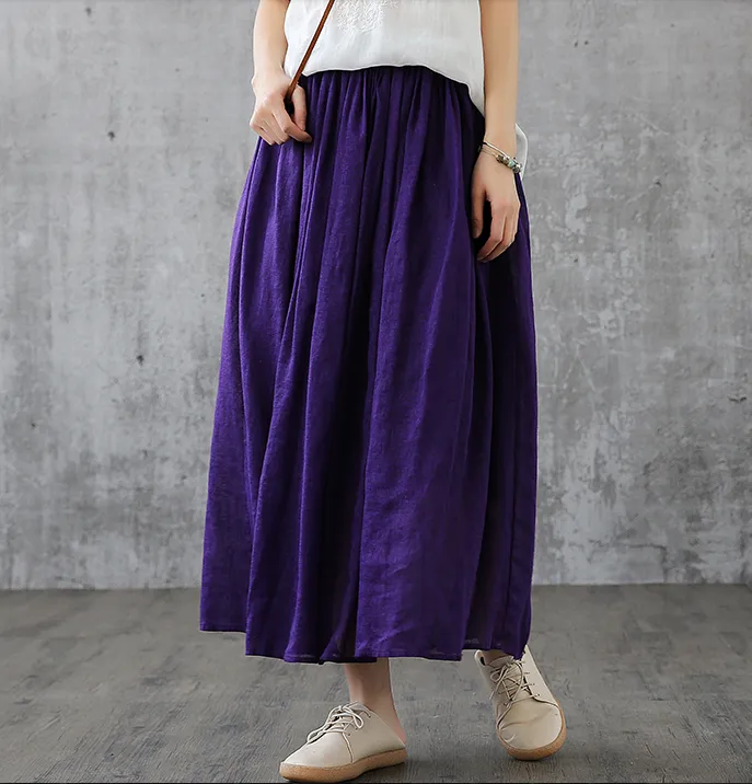 Casual Cotton Linen loose fitting Women's Skirts DZA200841