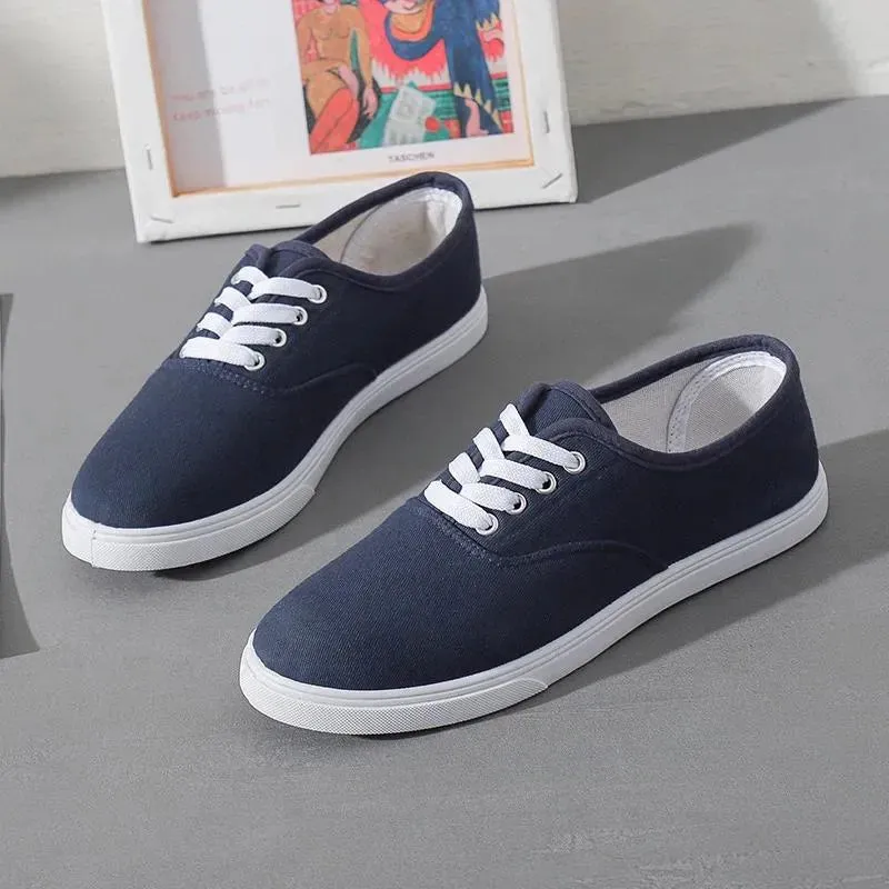 Casual Shoes  Autumn Loafers Canvas Shoe Sneakers For Women Breathable Women's Lace Up Solid Color Woman 35-41