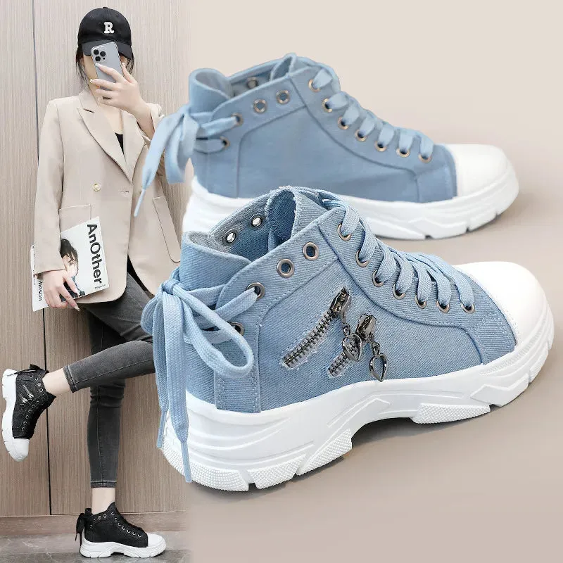 Casual Shoes Canvas High-Top Womens Spring And Summer Breathable Thick-Soled Heightening Martin Boots Sports Women Fashion Design Drop Otczb