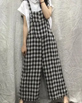 Checked Loose Casual Spring Summer Denim Overall Loose Women Jumpsuits QYCQ05165