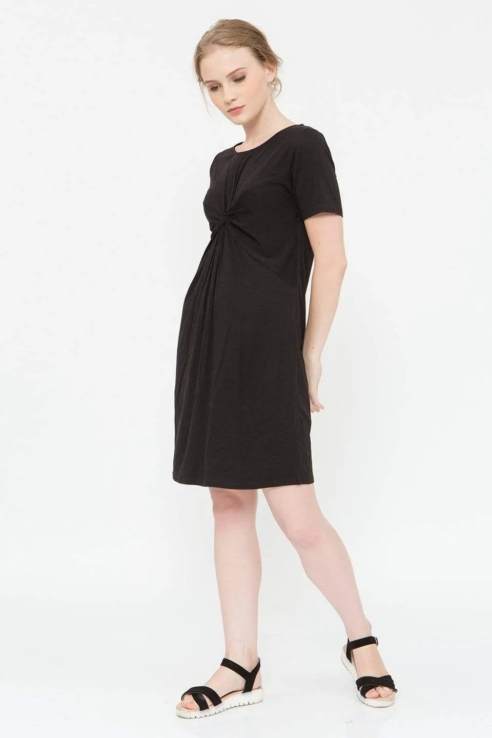 Clea Nursing Short Sleeve Nursing Dress Black