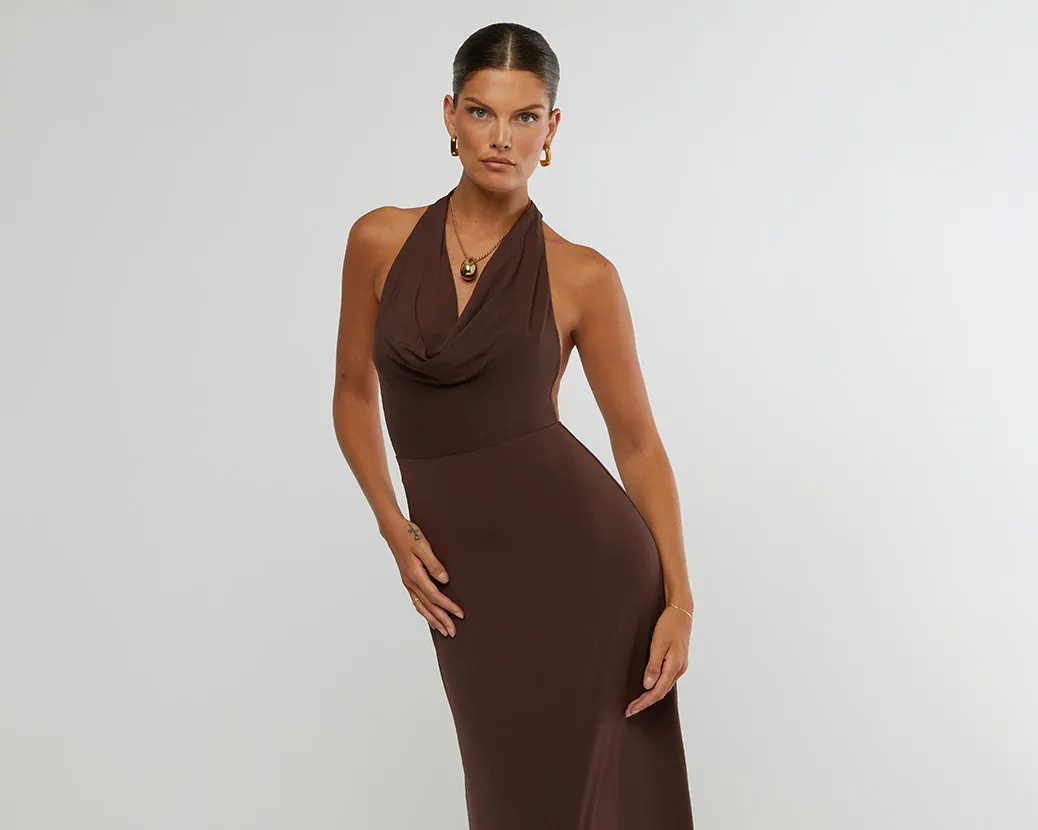 Cowl Halter Maxi Dress Umber