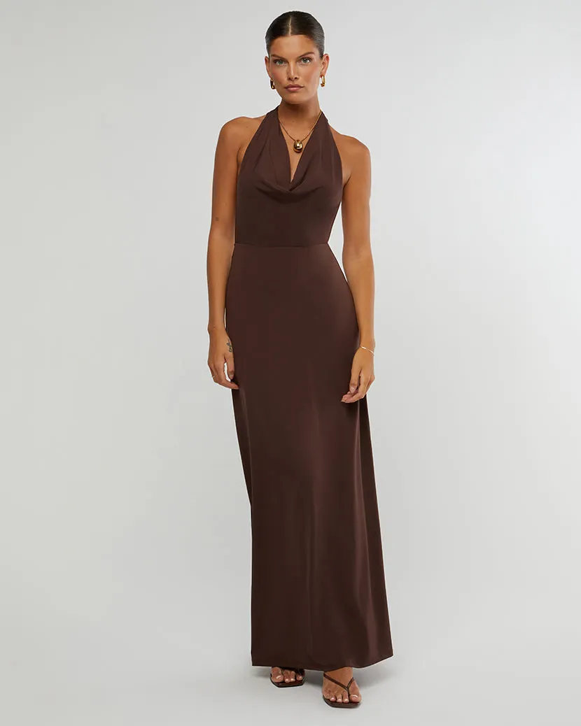 Cowl Halter Maxi Dress Umber