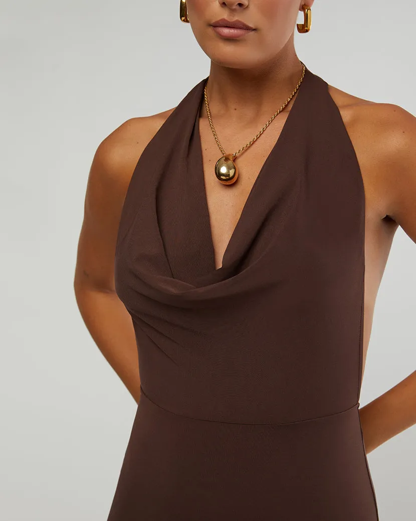 Cowl Halter Maxi Dress Umber