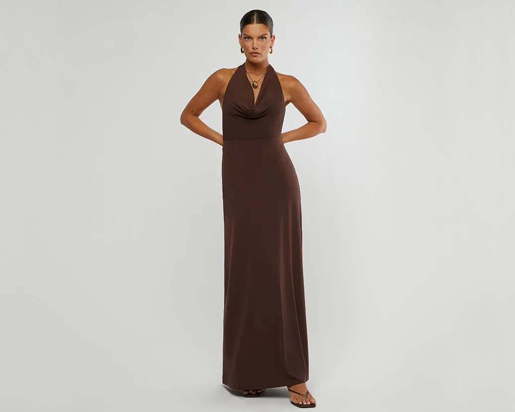 Cowl Halter Maxi Dress Umber