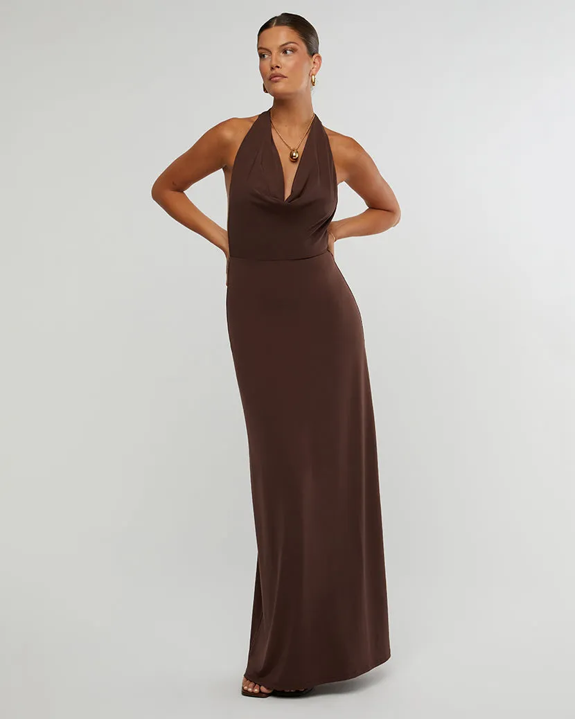 Cowl Halter Maxi Dress Umber