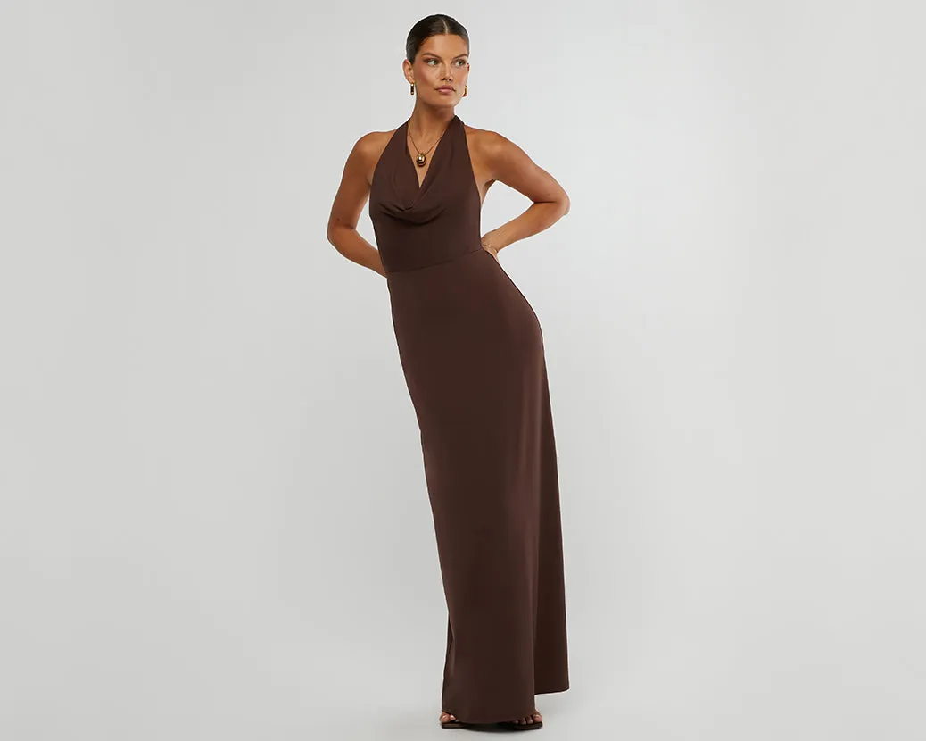 Cowl Halter Maxi Dress Umber