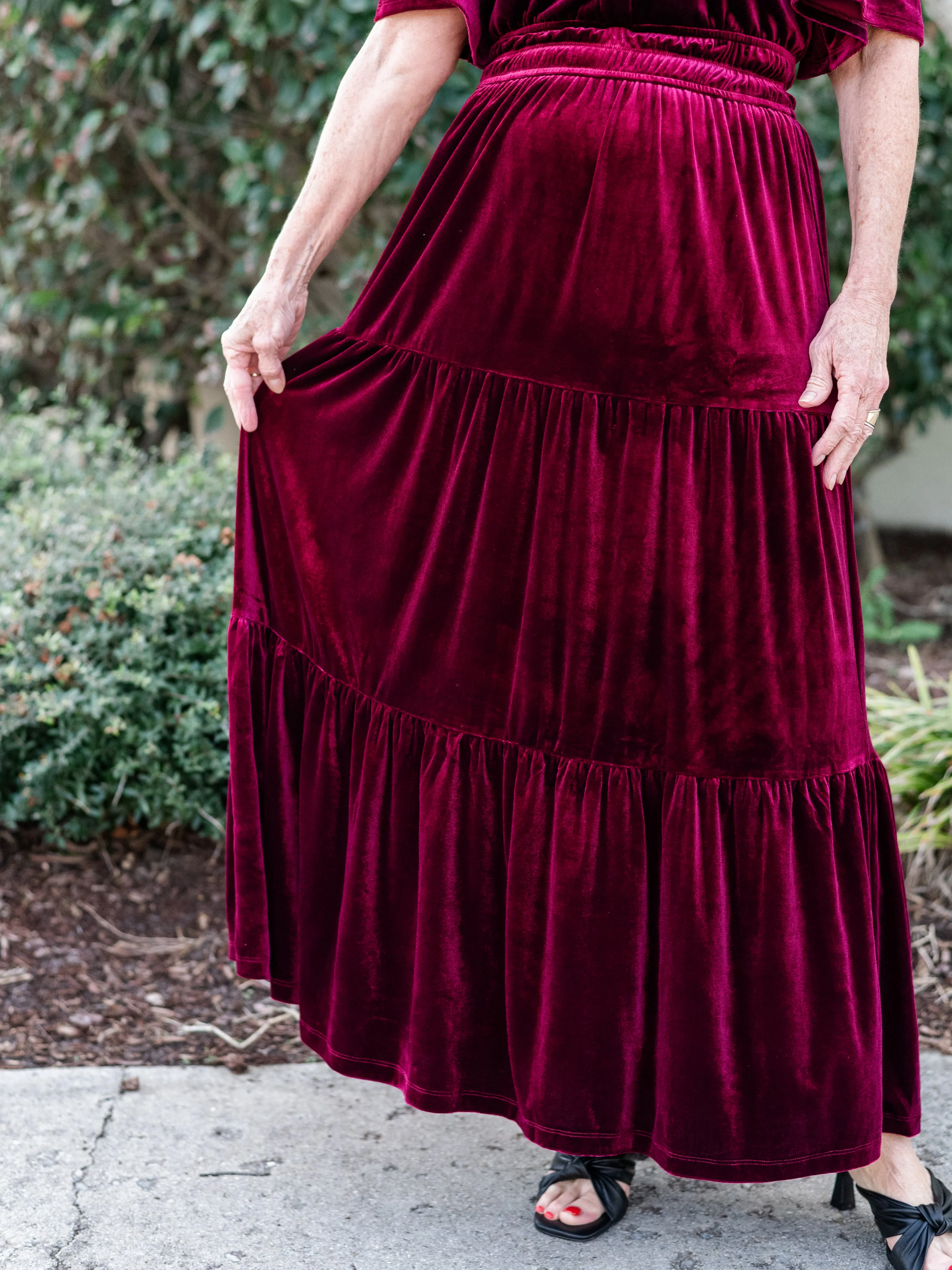 Debbie Velvet Tiered Maxi Dress by Sugarlips