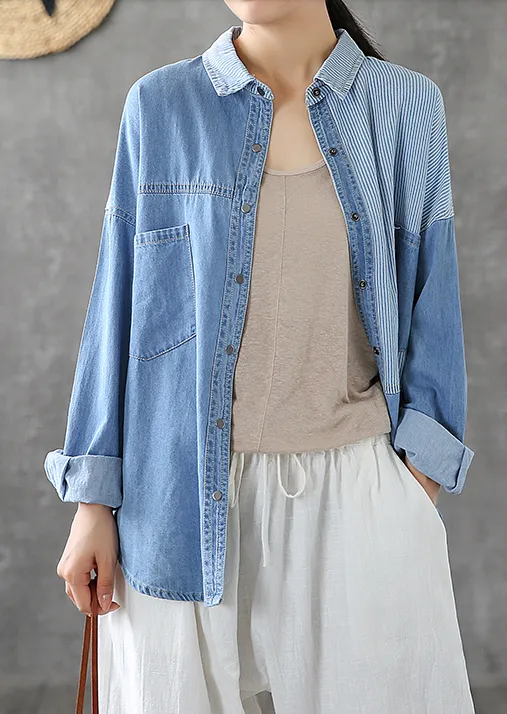 Denim Women Casual Blouse Cotton Linen Shirts Tops DZA200863