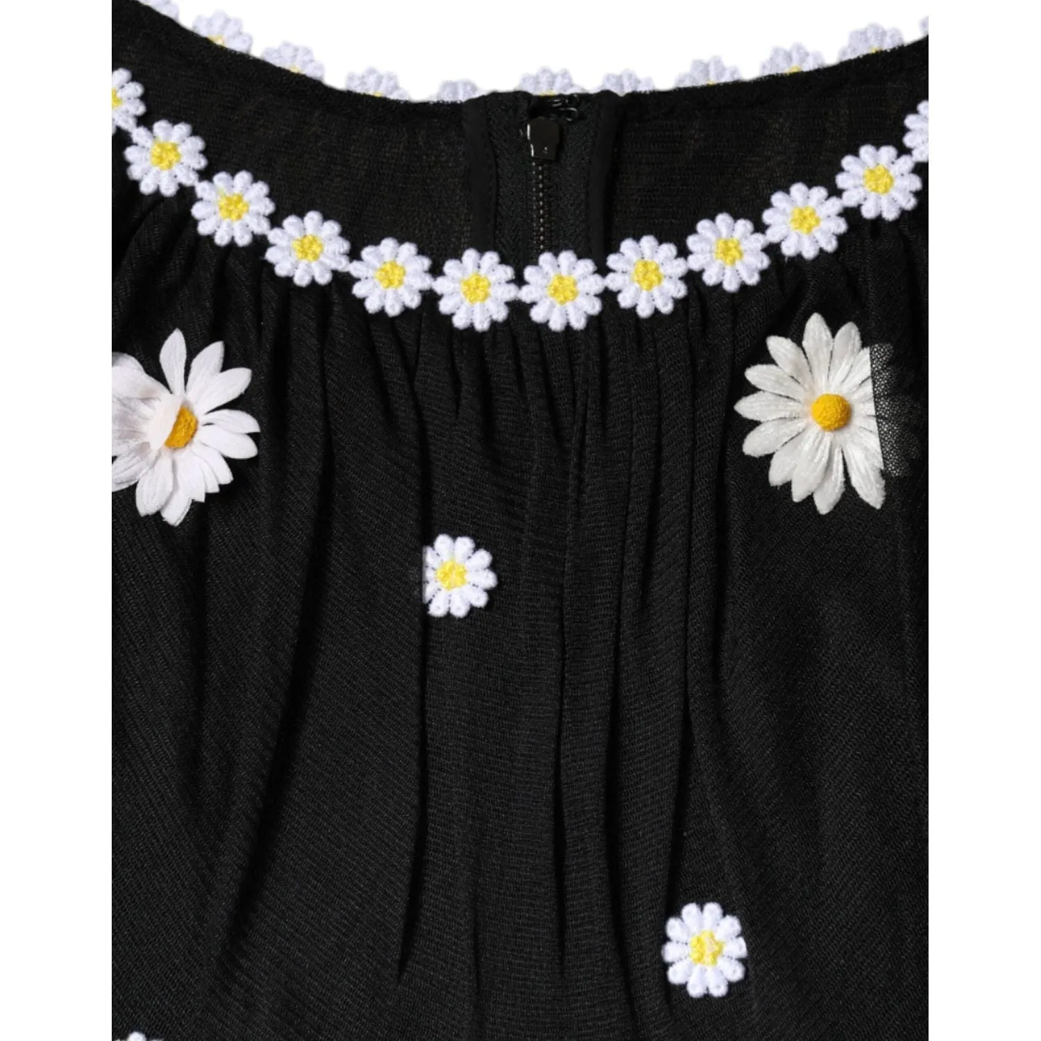 Dolce & Gabbana Black Silk Daisy A-line Long Maxi Dress