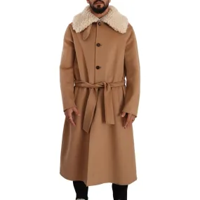 Dolce & Gabbana Opulent Beige Shearling-Collar Overcoat