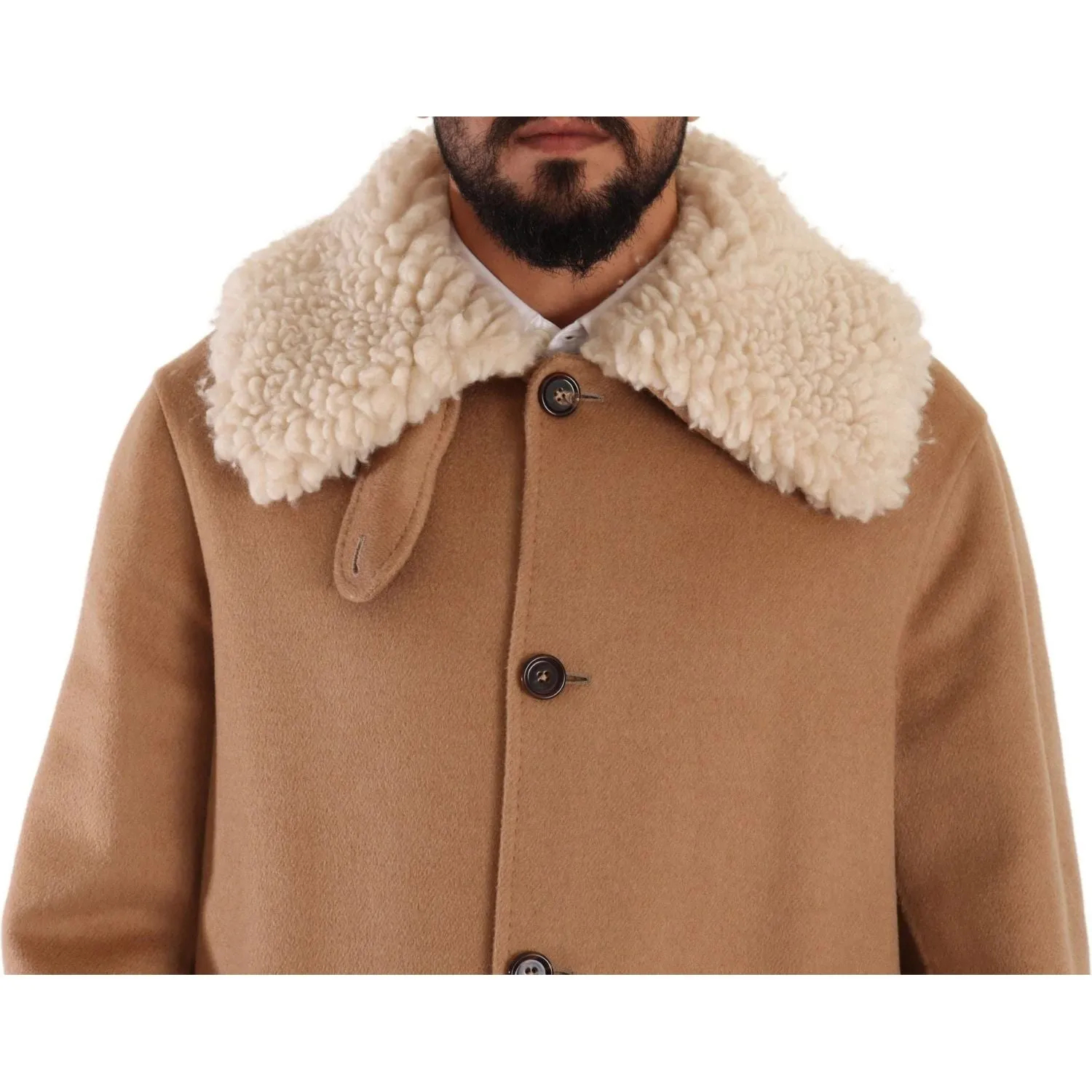 Dolce & Gabbana Opulent Beige Shearling-Collar Overcoat