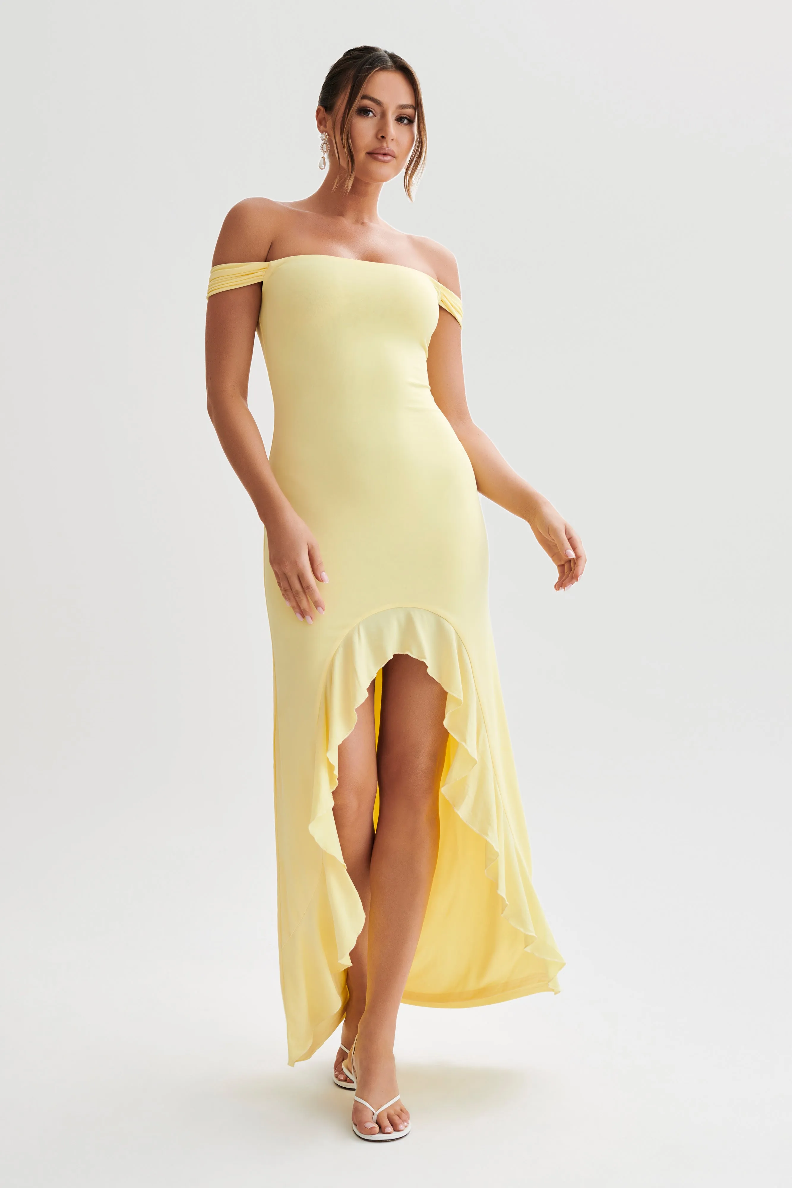 Eisley Slinky Off Shoulder Maxi Dress - Yellow