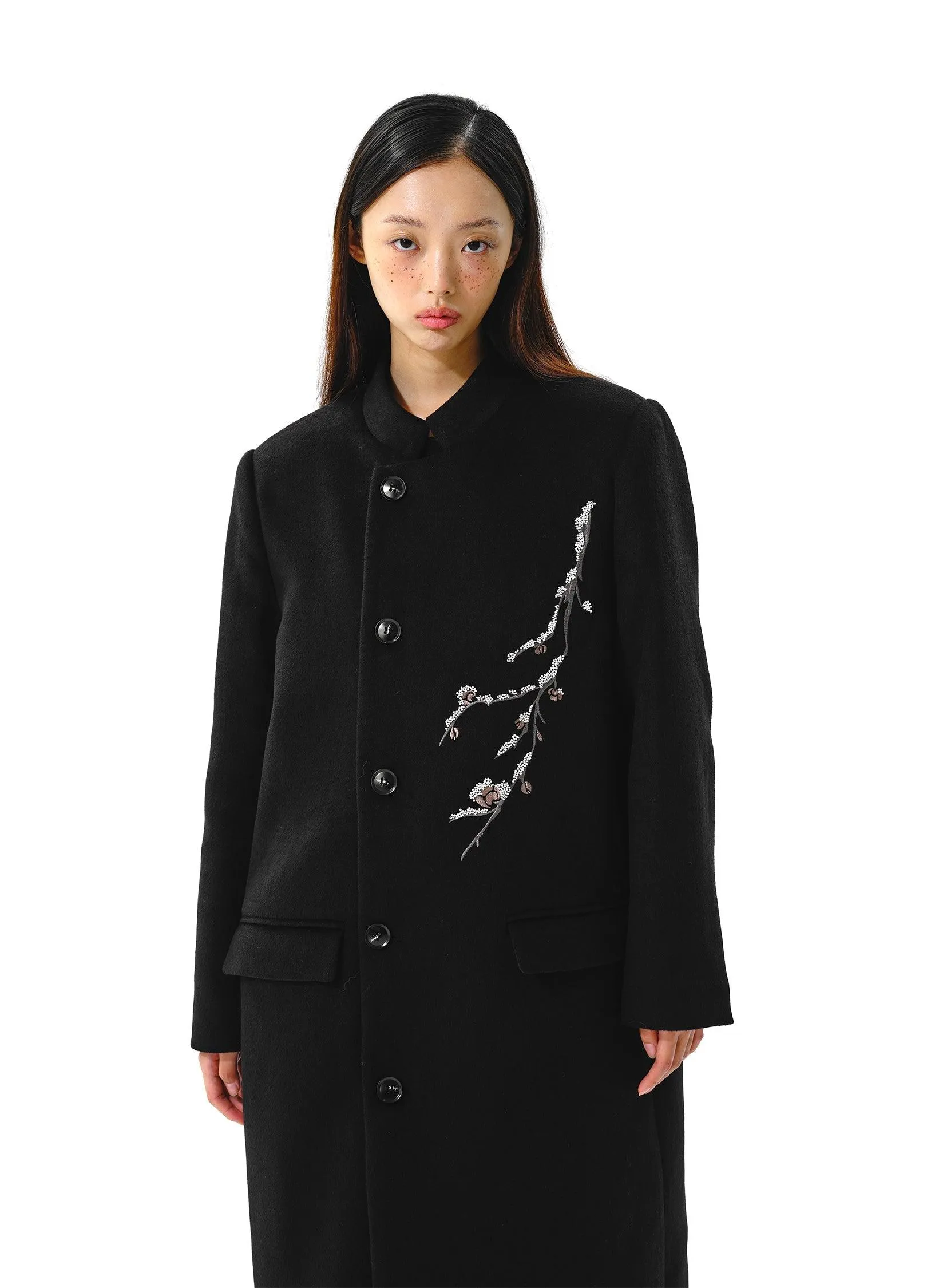 Elegant Plum Tree Embroidered Overcoat