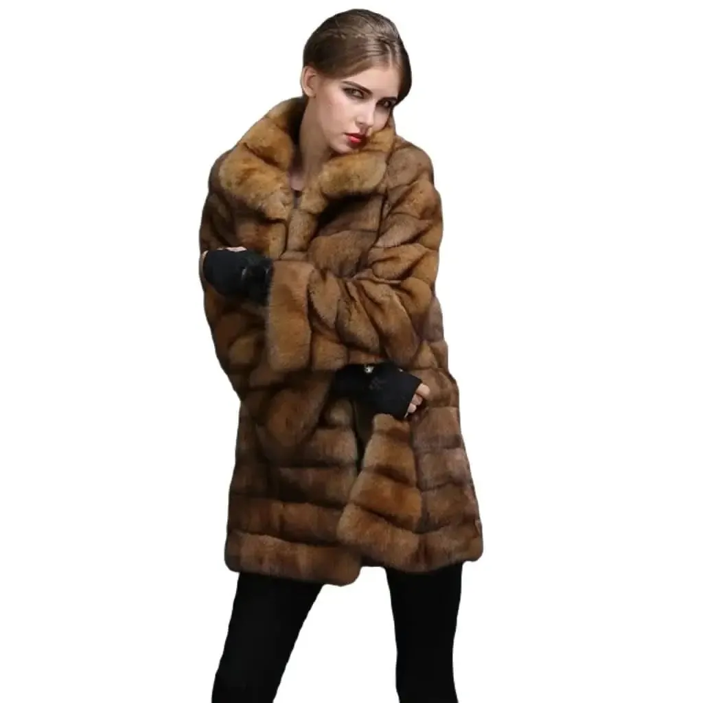 Elegant Women's Sable Chinchilla Fur Coat with Chic Hood