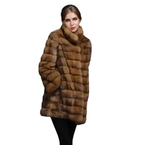 Elegant Women's Sable Chinchilla Fur Coat with Chic Hood