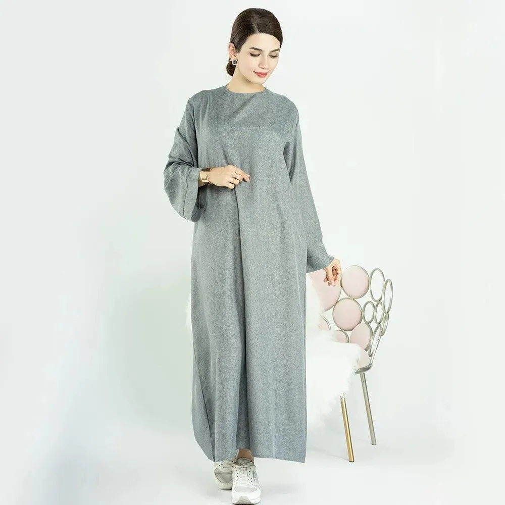 Ethnic Cotton Linen Kaftan Open Abaya Muslim Dress for Ramadan Eid