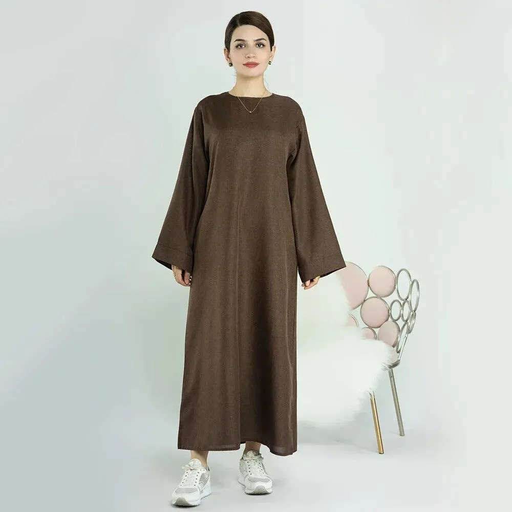 Ethnic Cotton Linen Kaftan Open Abaya Muslim Dress for Ramadan Eid