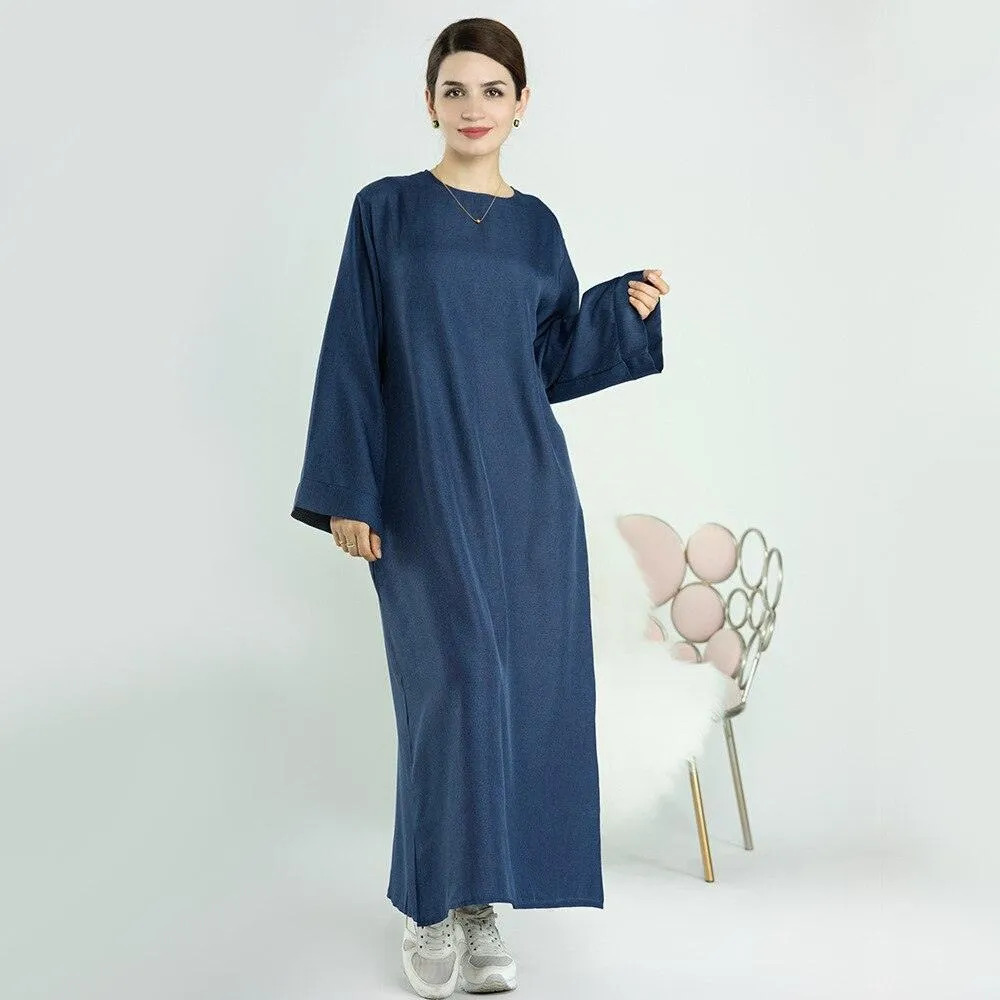 Ethnic Cotton Linen Kaftan Open Abaya Muslim Dress for Ramadan Eid