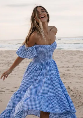 Eva Bandeau High Low dress in Gingham